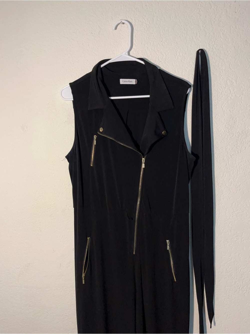 Calvin Klein Black Sleeveless Jumpsuit with Gold Zipper Details